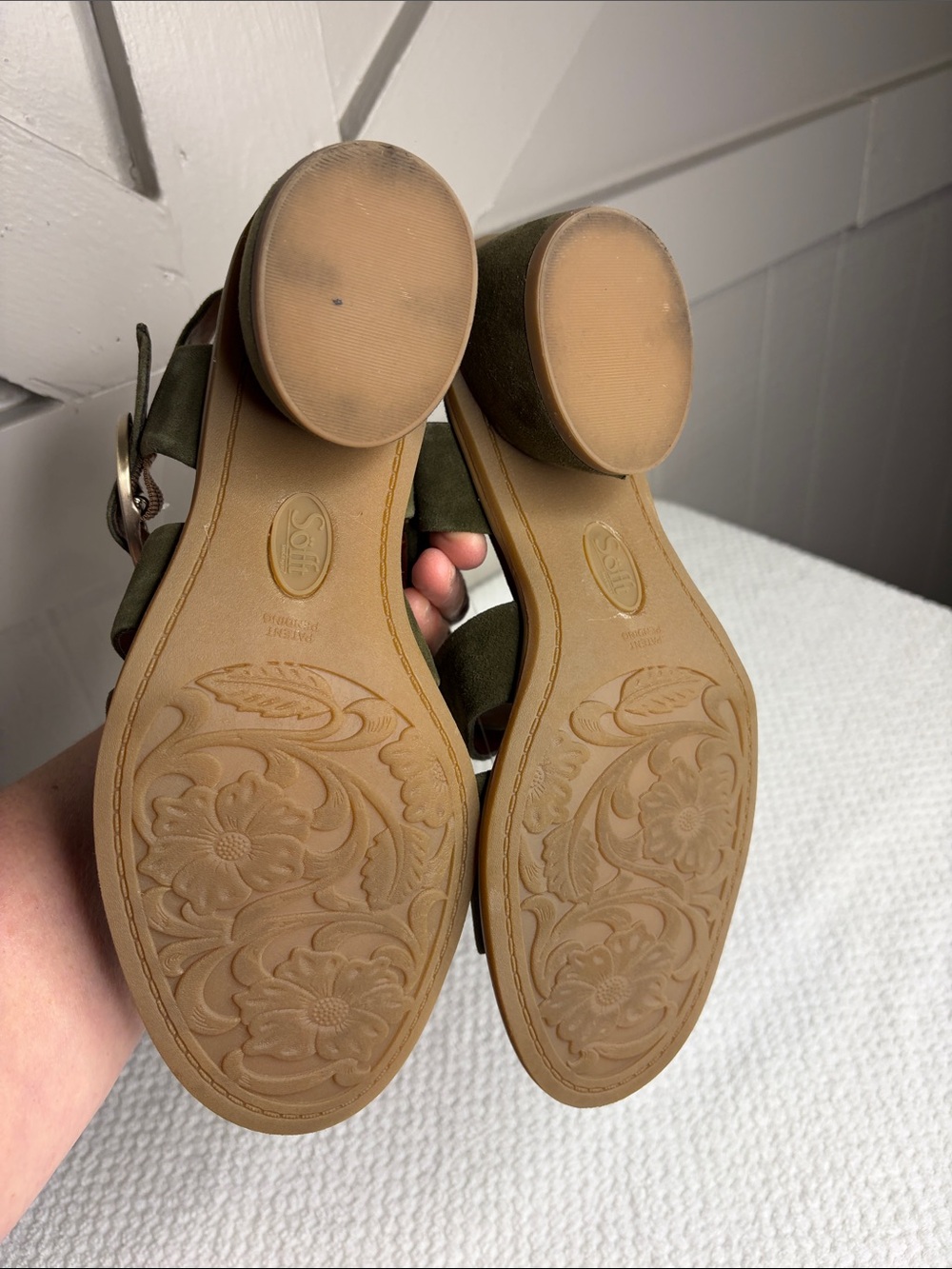 Söfft Coryn Olive Green Suede Block Heel Strappy Sandals Buckle Size 8.5M Boho - Picture 4 of 12